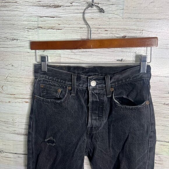 Levi’s Women's Black Jeans size 24 distressed button fly - Picture 3 of 7